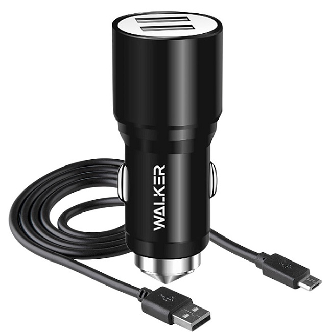 Авто ЗУ 2USB 2.1A WALKER WCR-21 + microUSB черное