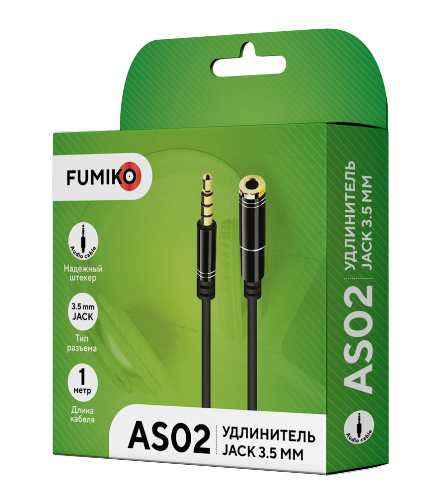 Кабель-удлинитель Jack 3.5  1.0м FUMIKO AS02 черный 1