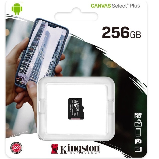 Micro SD 256Gb Kingston Class 10 Canvas Select Plus A1 U1 V10  (150 Mb/s) без адаптера