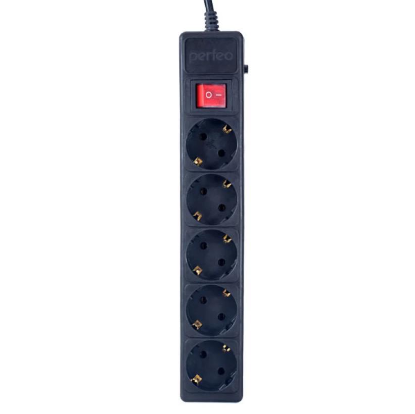 Сетевой фильтр  1.8м PERFEO POWER+ 5 розеток, черный (PF-PP-5/1,8-B)