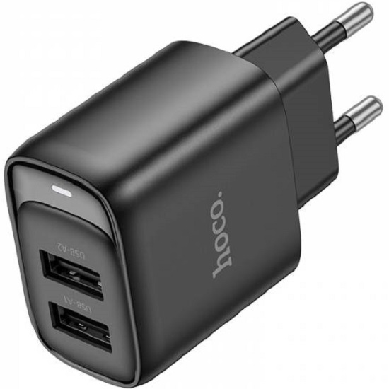 Сетевое ЗУ 2USB 2.1A HOCO C141A Smart, черный, кабель USB-Lightning