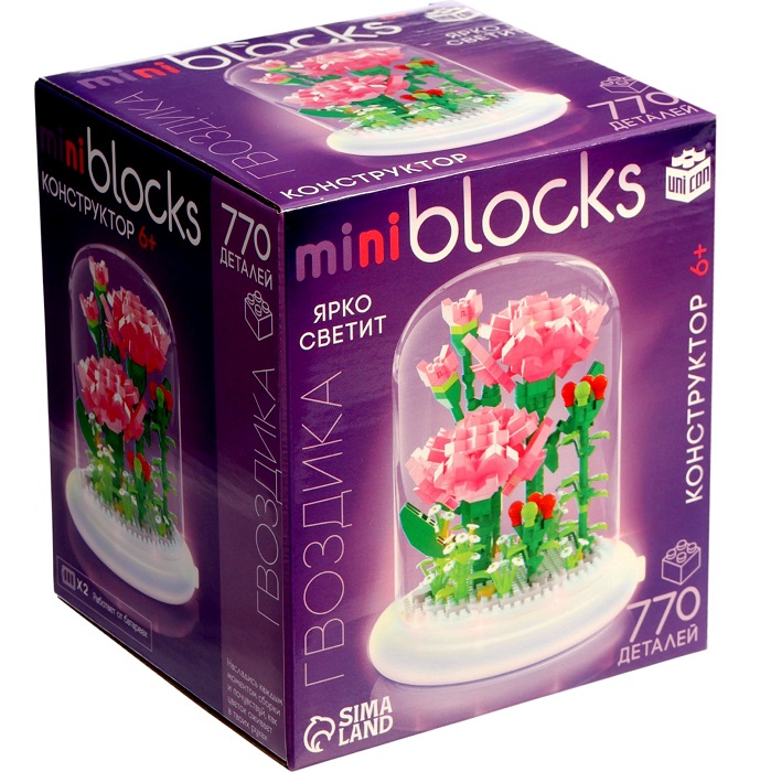 Конструктор UNICON Mini Blocks Гвоздика 770 деталей, свет   10917078