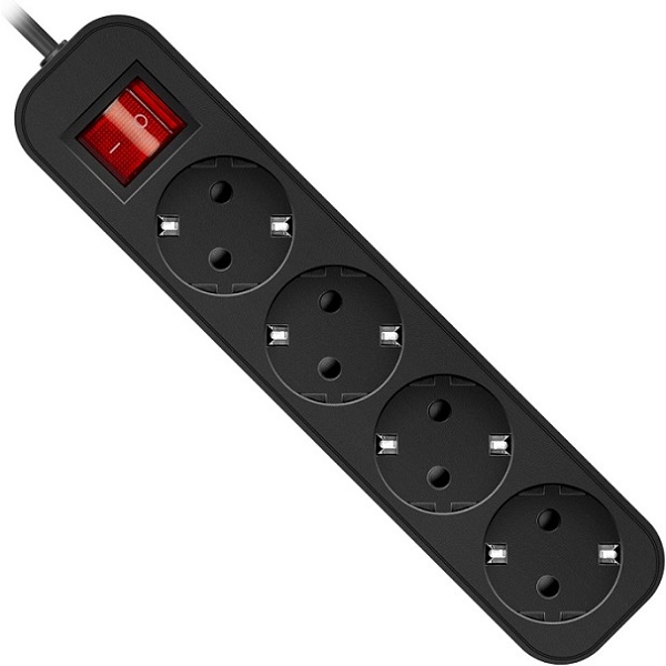 Сетевой удлинитель  3.0м DEFENDER G430 4 розетки, с/з, 10А, черный