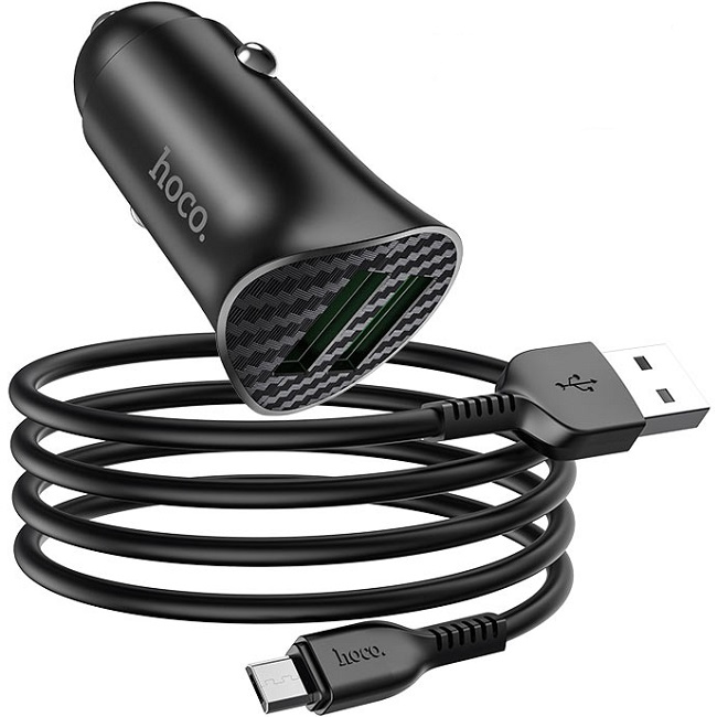 Авто ЗУ 2USB HOCO Z39, QC3.0, microUSB, чёрный 2