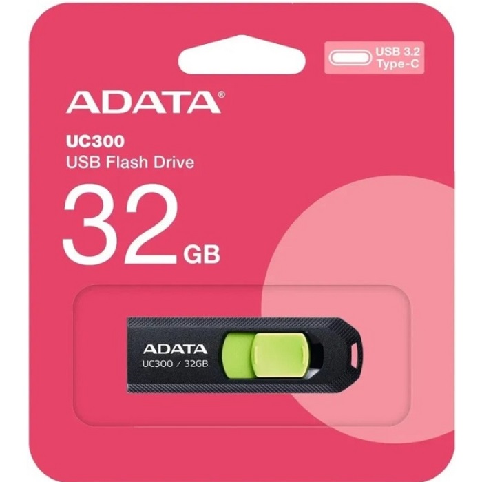 USB 32Gb ADATA UC300 (ACHO-UC300-32G-RBK/GN), черный/зеленый, Type-C USB 3.2