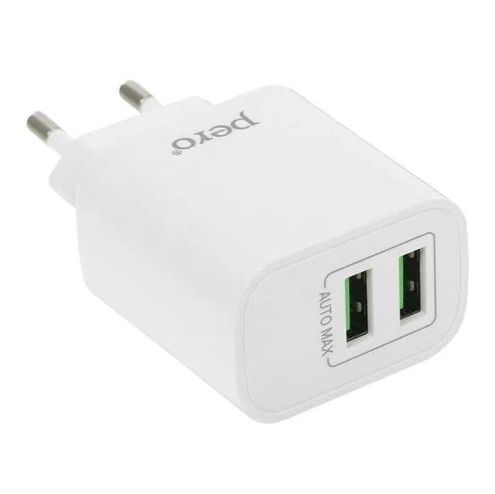 Сетевое ЗУ 2USB 2.1A PERO TC02 Lightning белый