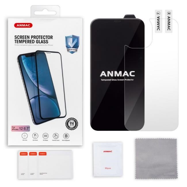 Противоударное стекло 3D ANMAC для iPhone 12 Pro Max матовое с сеточкой + пленка назад