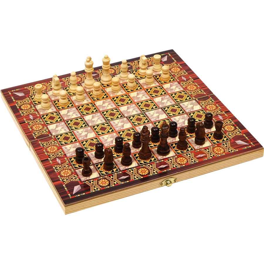 Настольная игра 3 в 1 «Узоры»: нарды, шашки, шахматы, 29×29 см 1267615