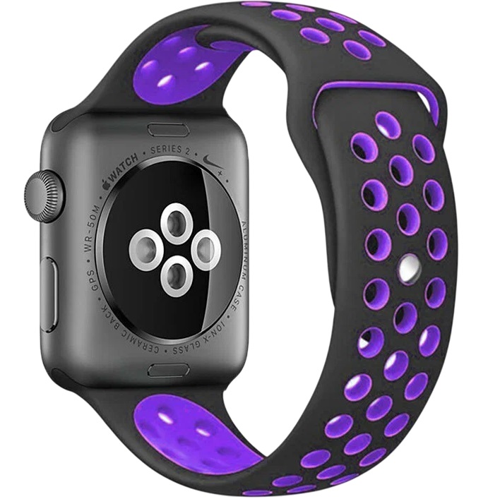 Силиконовый ремешок для Apple Watch Nike 42/44/45/49mm Черный с фиолетовым