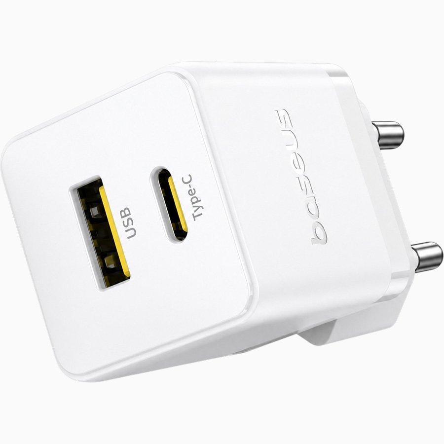 Сетевое ЗУ 1USB/1Type-C BASEUS Palm Fast Charging P10111608213-00белывй, 20W