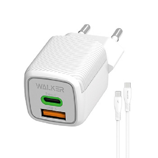 Сетевое ЗУ 1USB/1Type-C 3A WALKER WH-71 GaN, белый, Type-C-Type-C