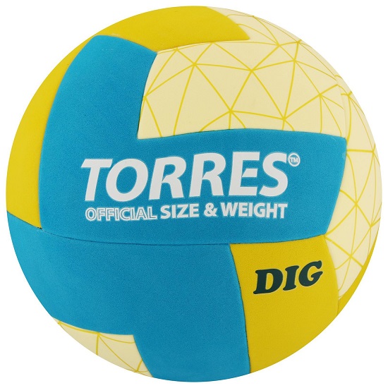 Мяч волейбольный TORRES Dig, V22345, р. 5, ТПЕ, бутиловая камера, клееный, МИКС