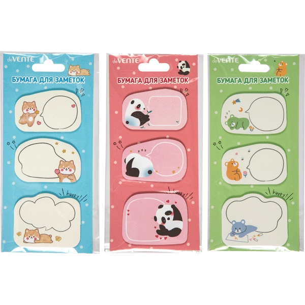 Блок с липким краем фигурный 55*55 deVENTE Shiba, Panda, Bear 3цв*20л, микс*3 вида 2010362 9861679