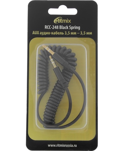 Кабель Jack 3.5 <--> Jack 3.5  1.0м RITMIX RCC-248 Black Spring пружинка
