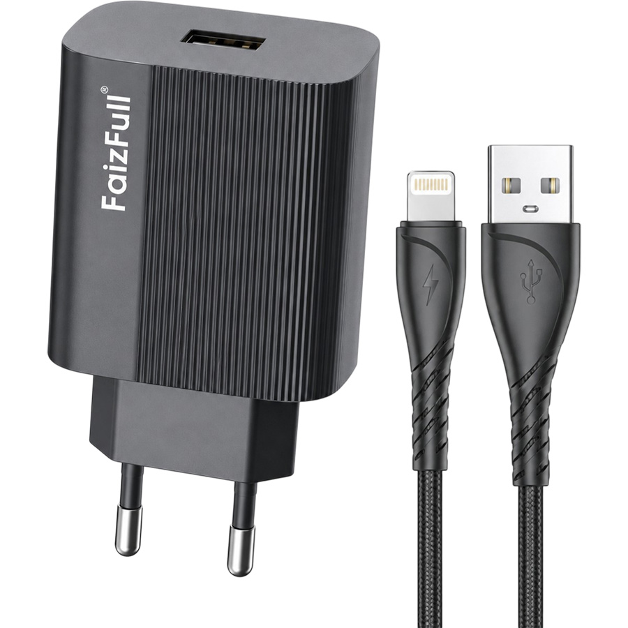 Сетевое ЗУ 1USB FaizFull FC138 Lightning, черный