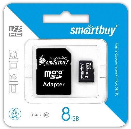 Micro SD  8Gb SMARTBUY Class 10 c адаптером SD