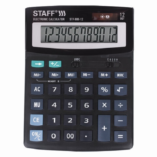 Калькулятор настольный STAFF STF-888-12 (200х150мм), 12 разрядов, двойное питание, 250149