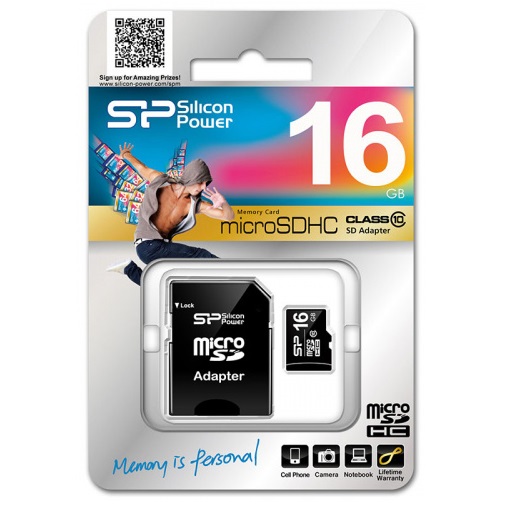 Micro SD 16Gb Silicon Power Class 10 с адаптером SD