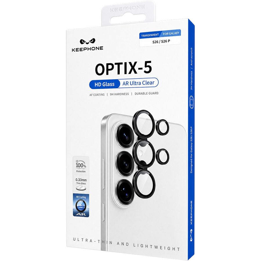 Противоударное стекло для камеры KEEPHONE OPTIX-5 CAMERA LENS для Samsung Galaxy S26/S26 PLUS, BLACK)
