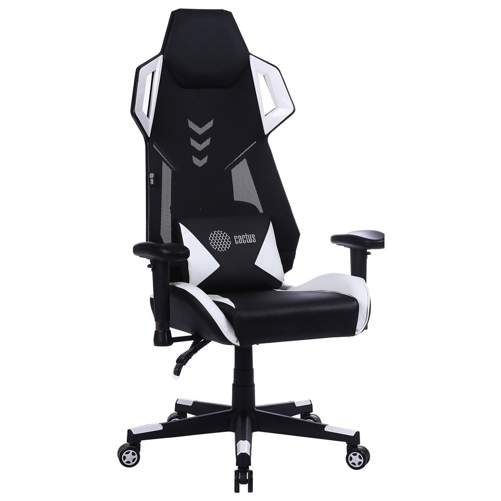Кресло игровое Cactus CS-CHR-090BLW черный/белый, сиденье черный/белый, эко.кожа, крестовина пластик, пластик черный/белый