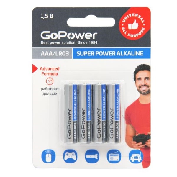Элемент питания GoPower LR03 BL-4 (4/48/576)
