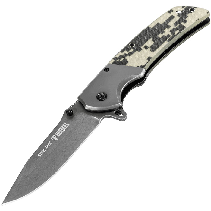 Нож складной DENZEL, многоцелевой, системы Liner-Lock, с накладкой G10 на классической рукоятке//79207