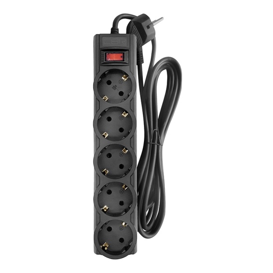Сетевой фильтр  1.8м CBR CSF 2505-1.8 Black PC, черный, 5 евророзеток