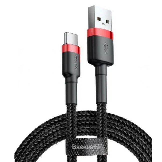 Кабель USB <--> Type-C  2.0м Baseus Cafule Cable черный/красный CATKLF-C91