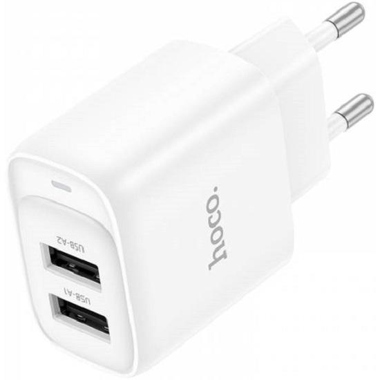 Сетевое ЗУ 2USB 2.1A HOCO C141A Smart, белый, кабель USB-Lightnung
