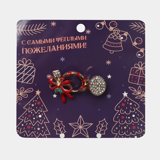 Брошь новогодняя "Труба", цветная в золоте 9618893 3