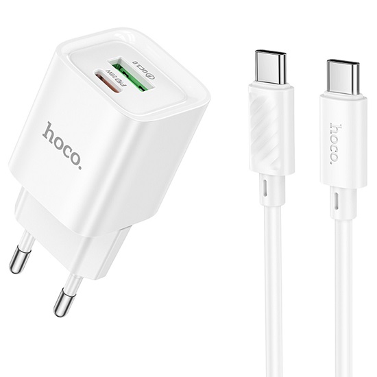 Сетевое ЗУ 1USB/1Type-C 3A HOCO C147A, белый, кабель Type-C - Type-C, PD20Вт