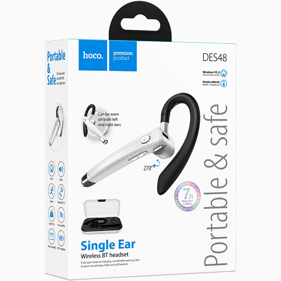 Гарнитура-Bluetooth HOCO DES48, silver 3