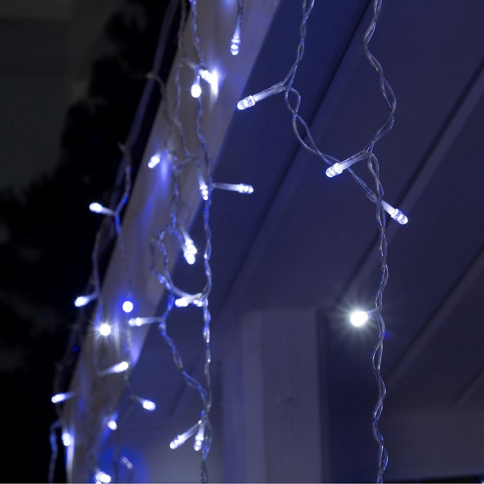 Гирлянда «Бахрома» 3×0.6 м, IP44, УМС, прозрачная нить, 160 LED, свечение бело-синее, мигание, 220 В