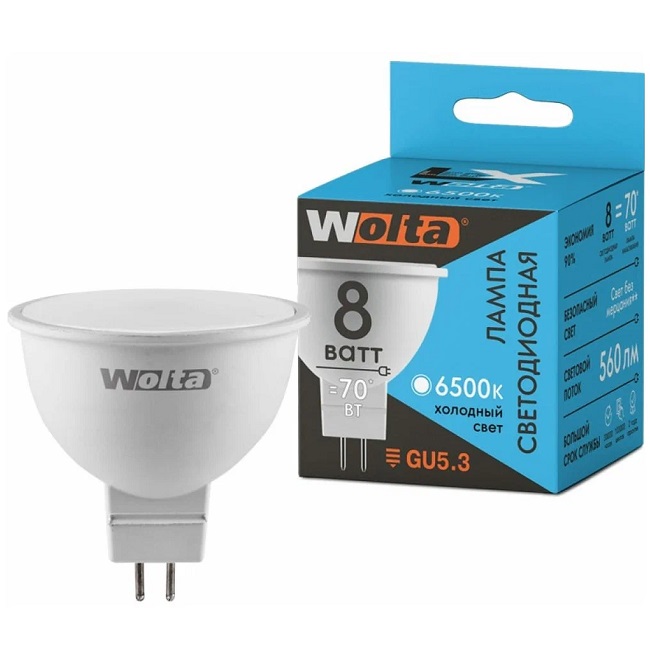 Лампа светодиодная WOLTA LX MR16 8W/6500К/GU5.3 1/50