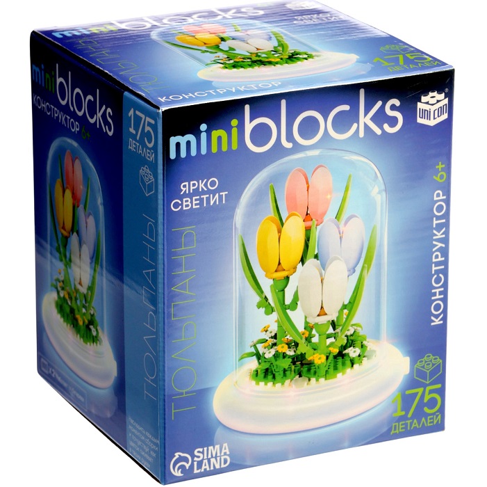 Конструктор UNICON Mini Blocks Тюлпаны 175 деталей, свет   10917081