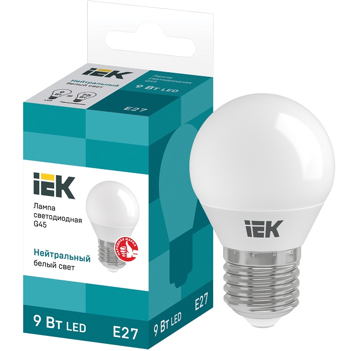 Лампа светодиодная IEK ECO G45 9W/4000К/Е27