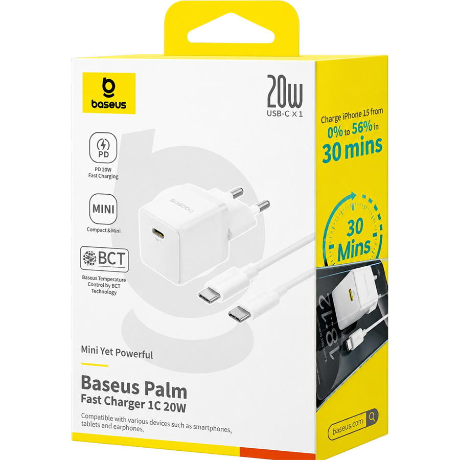 Сетевое ЗУ Baseus Palm Fast Charger 1C, Moon White, Type-C, 20W, P10111602213-01