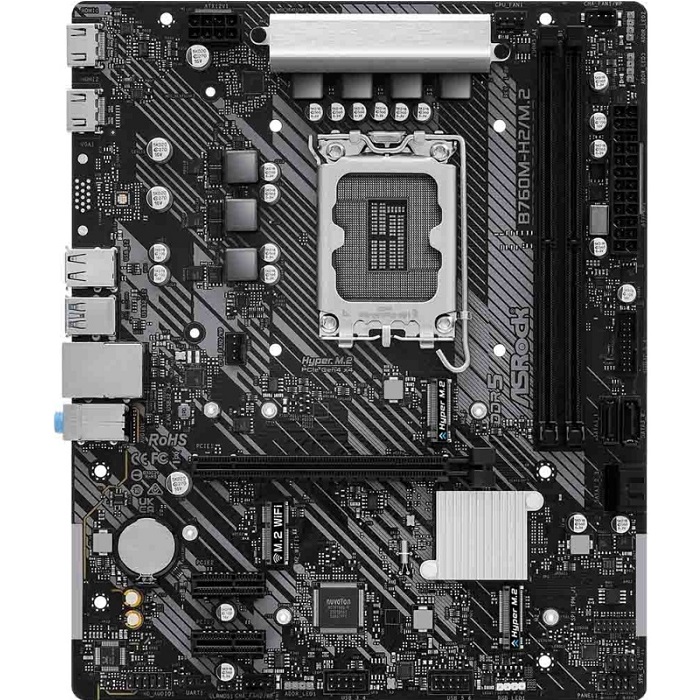 Материнская плата ASRock B760M-H2/M.2, LGA 1700, Intel B760, 2xDDR5, 4xSATA, 2xM.2, 1xPCIe 4.0 x16, 2xPCIe x1, 2xHDMI, 1x2.5Gb LAN, 2xUSB-A 3.2 Gen 1,