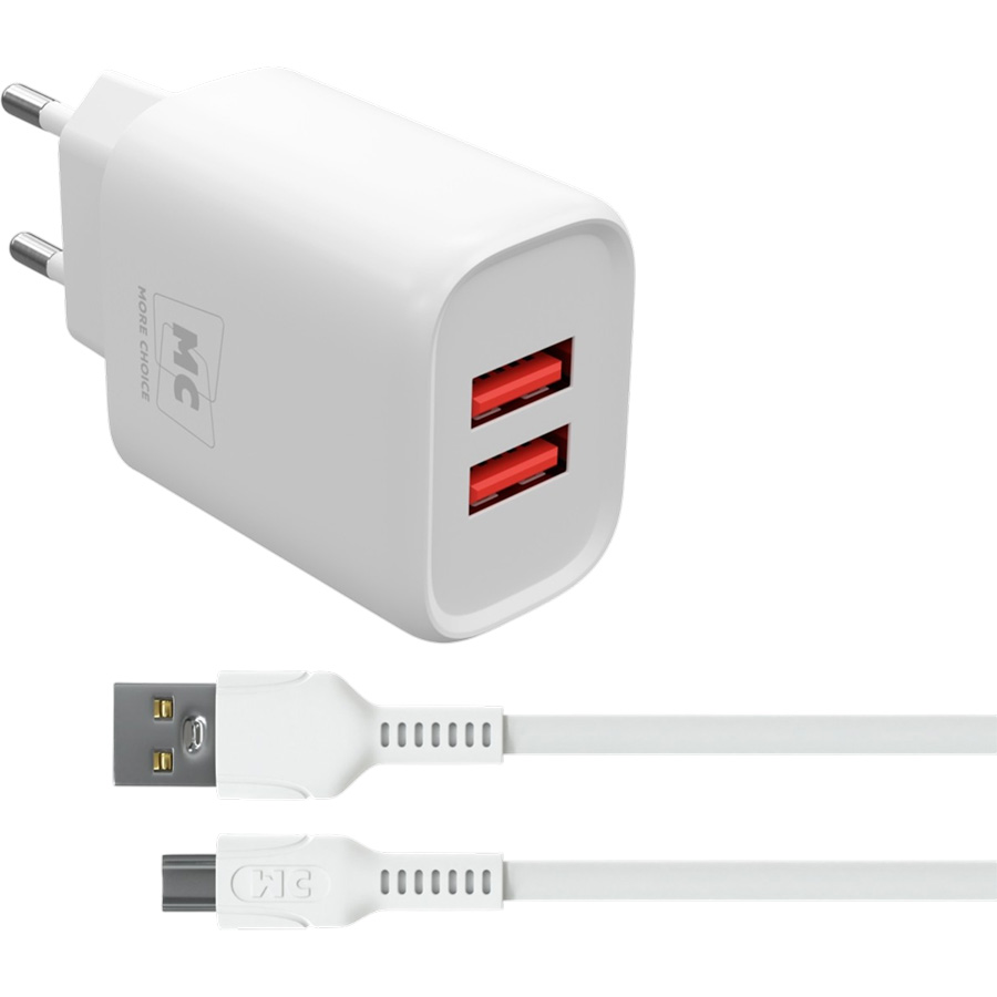 Сетевое ЗУ 2USB 2.4A MORE CHOICE НС10а White, Type-C