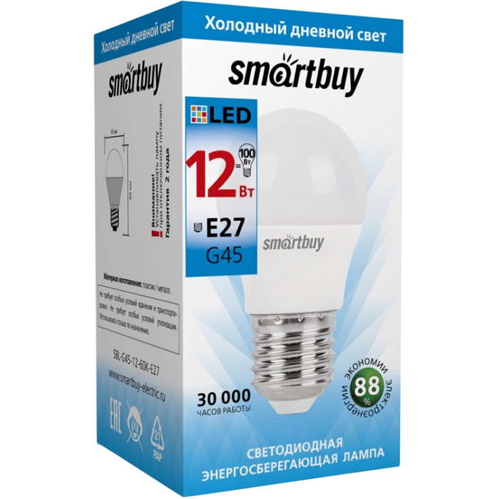 Лампа светодиодная SMARTBUY G45 18W/6000K/E27 (SBL-G45-18-60K-E27
