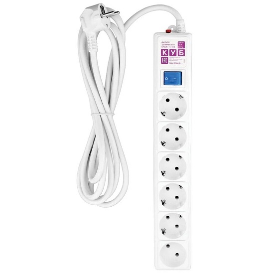 Сетевой удлинитель  5.0м POWER CUBE SPG(5+1)-16B-5M, белый, 6 розеток, 16А