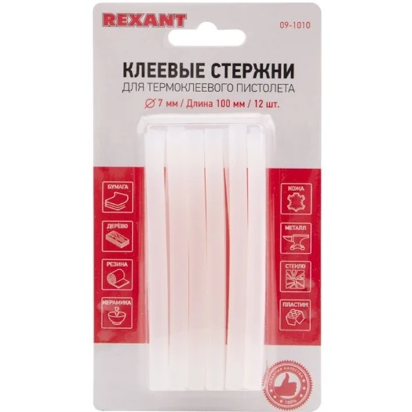 Клеевые стержни REXANT, ?7 мм, 100 мм, прозрачные, 12 шт., блистер (10/100)