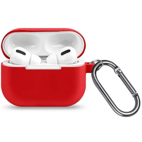 Силиконовый чехол ISA для AirPods Pro 2 с карабином №8 red