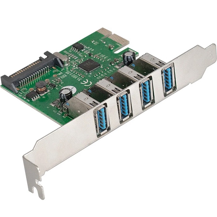 Контроллер ExeGate EXE-314 v2.0 (PCI-E x1 v2.0, 4хUSB 3.0 ext., разъем доп.питания Molex, VIA Labs Chipset VL805)