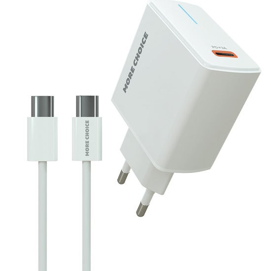 Сетевое ЗУ 1Type-C 3A MORE CHOICE NC60a, White, Type-C-Type-C, 20Вт