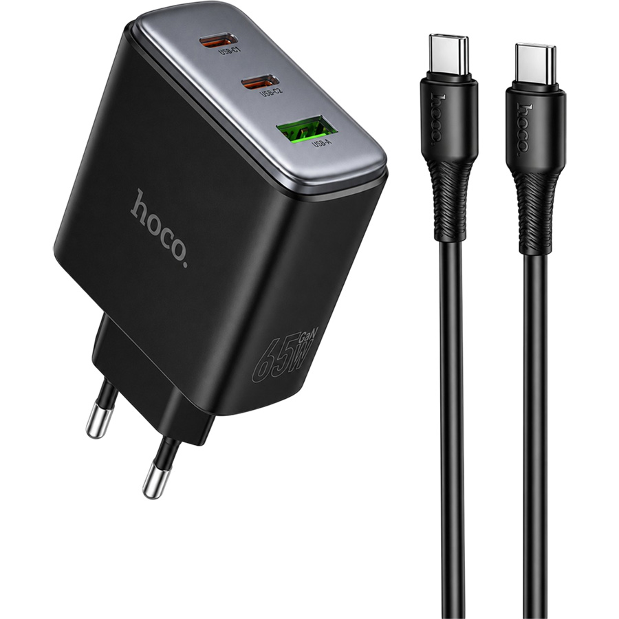 Сетевое ЗУ 1USB/2Type-C HOCO C160A черноеб Type-C, PD65W
