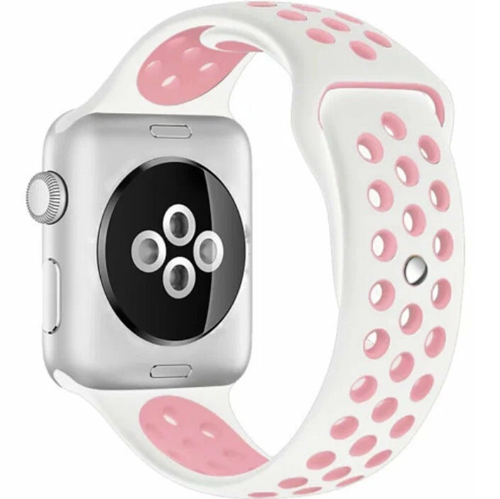 Силиконовый ремешок для Apple Watch Nike 42/44/45/49mm Розовый с белым