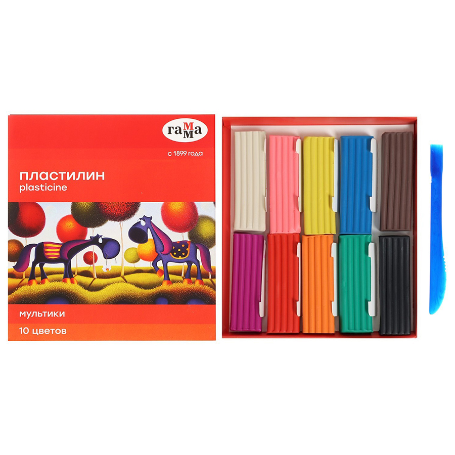 Пластилин Гамма "Мультики", 10 цветов, 200г, со стеком, картон 280017