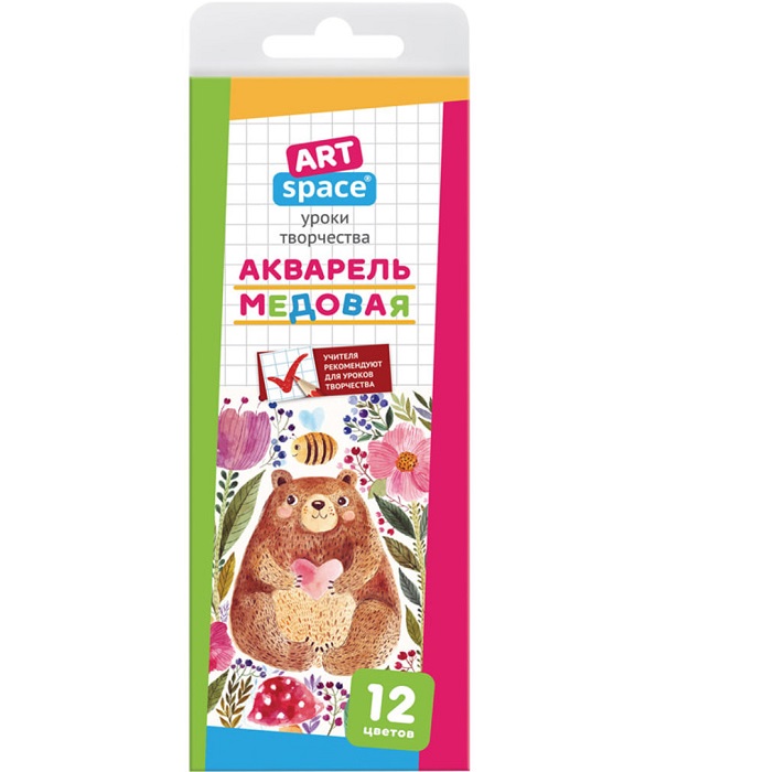 Акварель 12 цветов, ArtSpace, медовая, без кисти, картон, европодвес арт.АК_15305