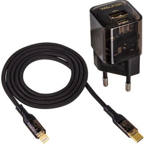 Сетевое ЗУ 1USB/1Type-C 3A WALKER WH-61 GaN, черное